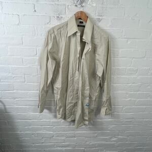 DKNY Men's Casual Button Down Shirt Long Sleeve Collared Neck Tan Size M